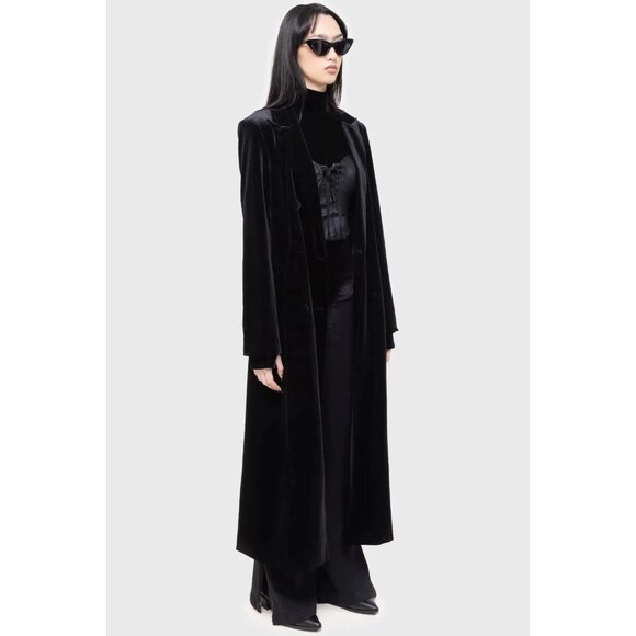 Killstar Womens Shadowborne Coat Sz XL Black Velvet Maxi Full Length Goth NWT - Picture 4 of 13